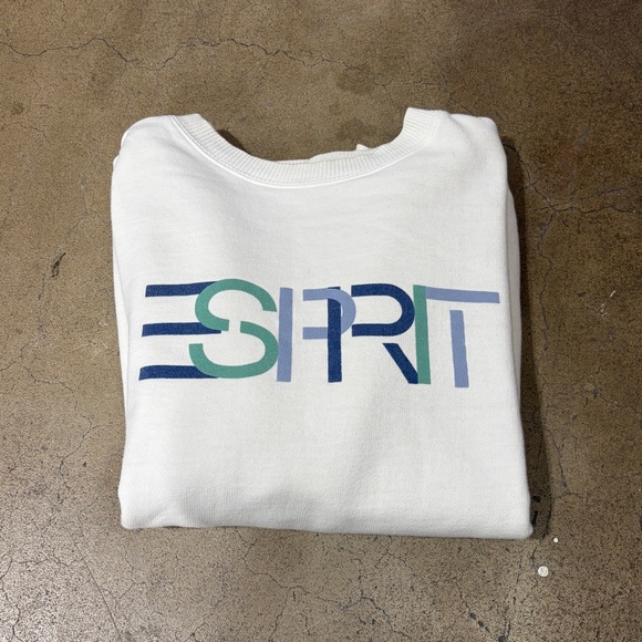 Vintage Esprit White Pullover Sweatshirt Long Sleeve with Multicolor Logo 90s - Picture 2 of 9